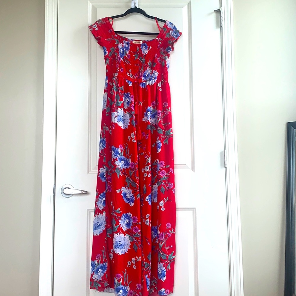Floral off shoulder wide leg jump suit